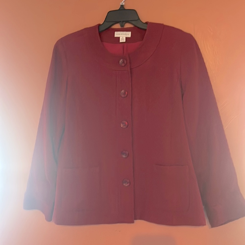 Appleseed’s cranberry jacket, 16, NEW, 5 buttons down front and front pockets